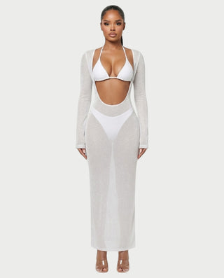 AMELLA Bikini & Shimmery Cover-Up Dress Three-Piece Set