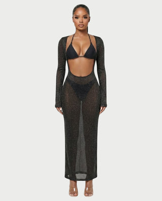 AMELLA Bikini & Shimmery Cover-Up Dress Three-Piece Set