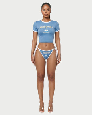 YUMIKA Country Flag Graphic Crop Top & Tie-Side Bikini Bottom Set