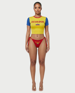 YUMIKA Country Flag Graphic Crop Top & Tie-Side Bikini Bottom Set