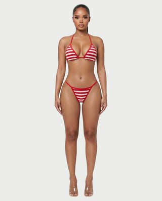 LEYLA Striped Crochet Bikini & Mini Shorts Three-Piece Set