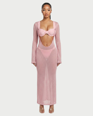 KAVINA Underwire Bikini & Long Sleeve Mesh Cover-Up Three-Piece Set