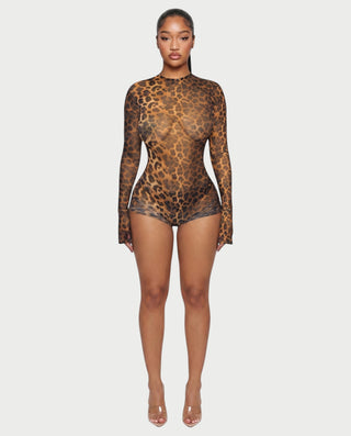 TIRZA Mesh Leopard Print Playsuit