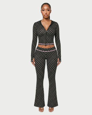 AUREY Polka Dot Zip-Up Hoodie & Flare Pants Set