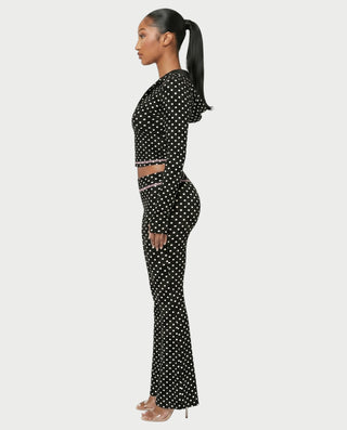 AUREY Polka Dot Zip-Up Hoodie & Flare Pants Set