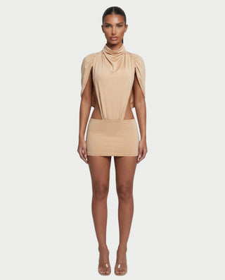 CELIORA High-Neck Bodysuit & Mini Skirt Set