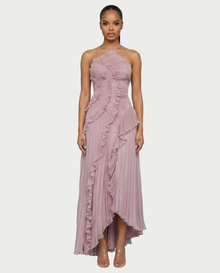XYLORIA Chiffon Pleated Ruffle Asymmetrical Maxi Dress