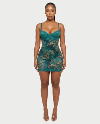 teal lace bodycon dress PAULINA Teal Paisley Lace Bust Bodycon Mini Dress - S - Women's Fashion