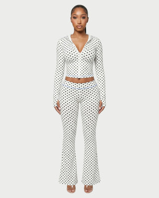 AUREY Polka Dot Zip-Up Hoodie & Flare Pants Set