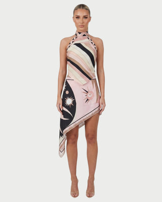 RAMIKA Abstract Halter Top & Asymmetrical Mini Skirt Set