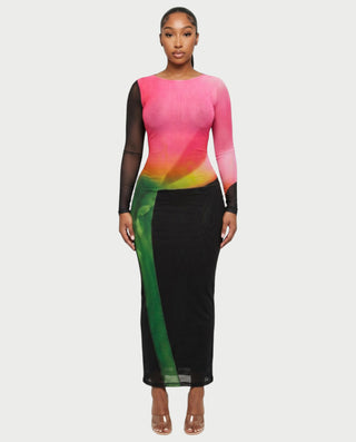 FLEUR Gradient Multi-Color Long Sleeve Maxi Dress