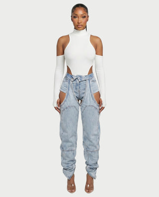NAMI Distressed Denim Chaps Pants
