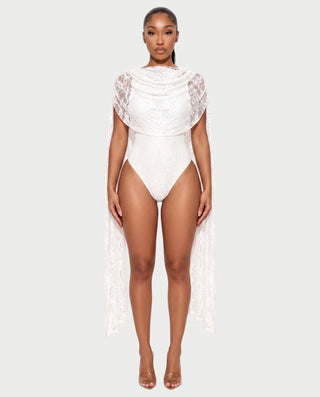 LAMIYA Floral Sheer Lace Cape Bodysuit