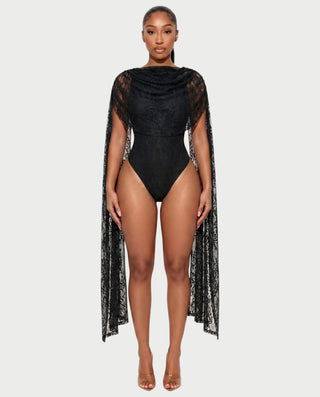 LAMIYA Floral Sheer Lace Cape Bodysuit