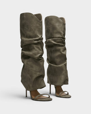 SORVAIN Slouchy Open-Toe Stiletto Boots