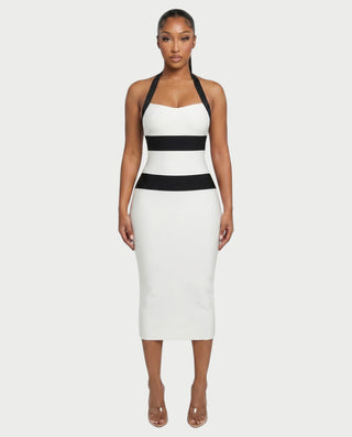 DESIREE Vestido midi con cuello halter en contraste