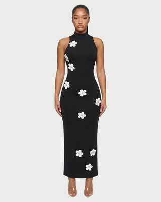 ESTRA Vestido largo sin mangas con apliques florales