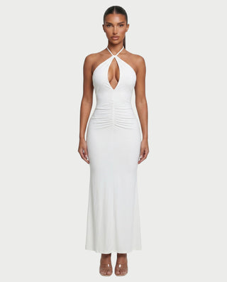ELVIRA Vestido largo fruncido con cuello halter