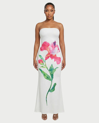 PORTIA Strapless Flower Print Maxi Dress