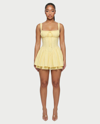 ZAFYRA Lace Trim Ruched Mini Dress