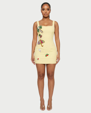 SHIANA Tropical Beaded Pearl Mini Dress
