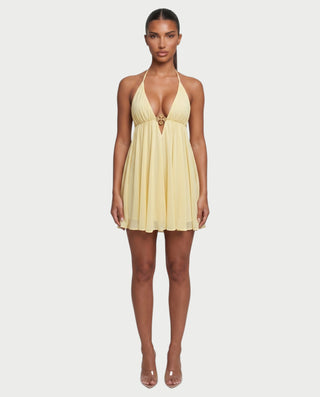 KINNA Backless Halter Flowy Mini Dress