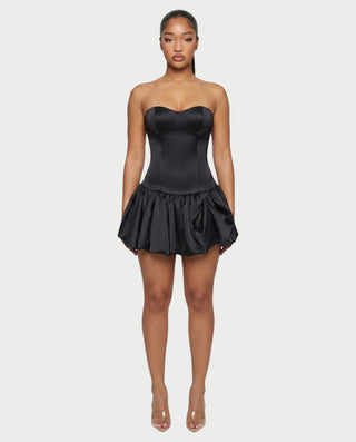 OVIDA Satin Bubble Hem Corset Mini Dress