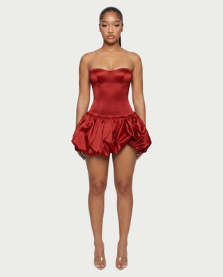 OVIDA Satin Bubble Hem Corset Mini Dress