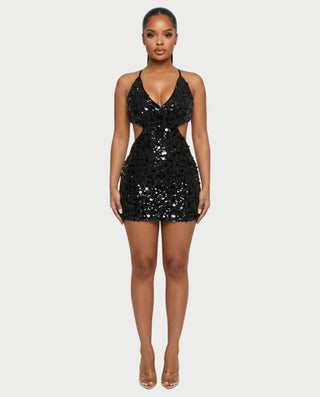 KISHNA Sparkle Sequin Cutout Bodycon Mini Dress