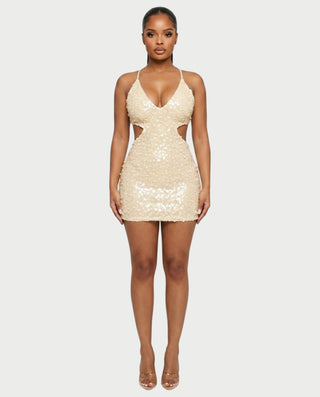 KISHNA Sparkle Sequin Cutout Bodycon Mini Dress