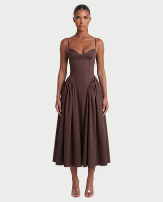 VESSA Lace-Up Back Corset Midi Dress