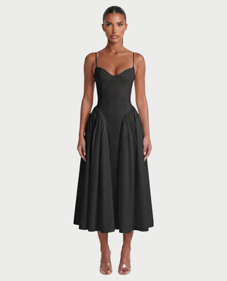 VESSA Lace-Up Back Corset Midi Dress