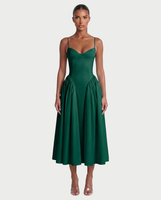 VESSA Lace-Up Back Corset Midi Dress