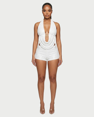 Conjunto de top y pantalón corto de punto de crochet a rayas BELLE