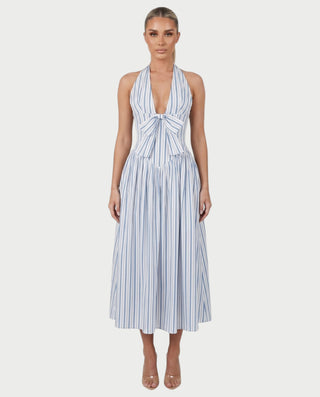 FENICIA Striped Halter Midi Dress