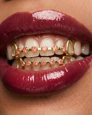 Double Row Heart Crystal Bar Tooth Grill