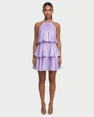TAYE Tiered Ruffle Halter Mini Dress
