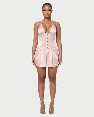 RAFFA Satin Corset Halter Mini Dress