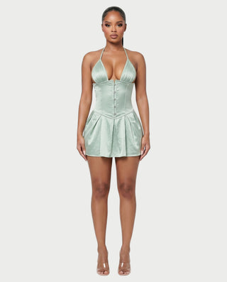 RAFFA Satin Corset Halter Mini Dress