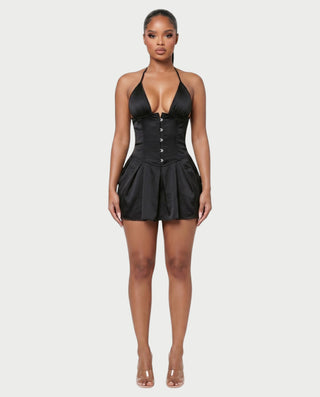 RAFFA Satin Corset Halter Mini Dress