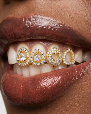Crystal Pavé Heart & Teardrop Tooth Grill Set