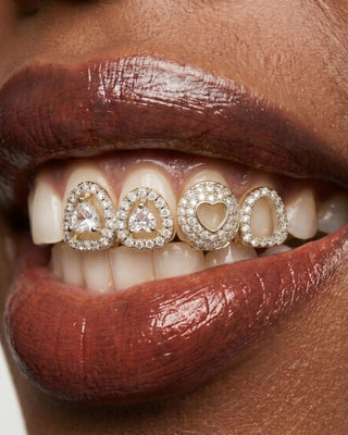 Crystal Pavé Heart & Teardrop Tooth Grill Set