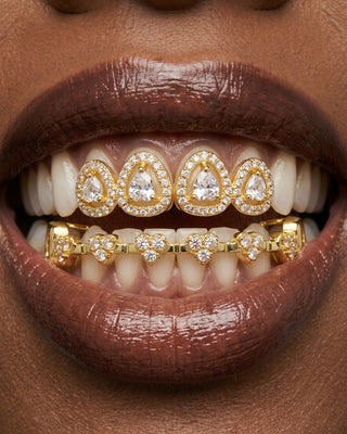 Heart Charm Bar & Teardrop Crystal Tooth Grill Set