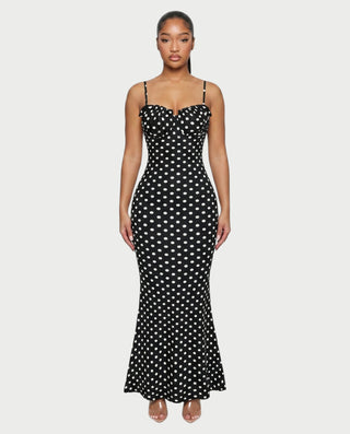 VIREZA Polka Dot Bodycon Mermaid Maxi Dress