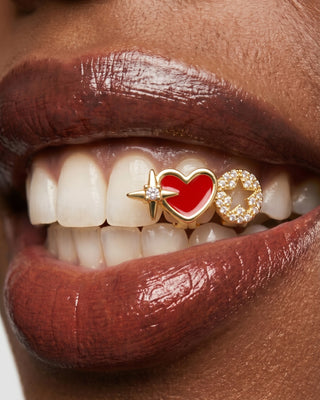 Crystal Star Heart Pavé Double-Tooth Grill