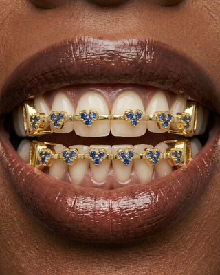 Blue Crystal Heart Bar Tooth Grill Set