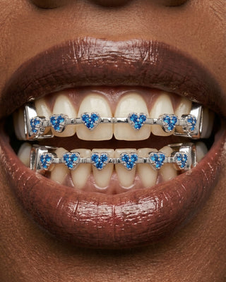 Blue Crystal Heart Bar Tooth Grill Set