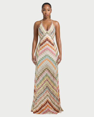 LANEY Chevron Crochet Cross-Back Maxi Dress