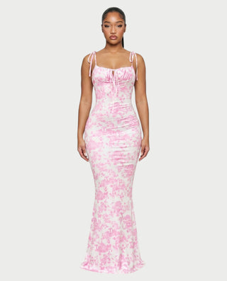 MOLLY Ruched Bust Tie-Strap Maxi Dress