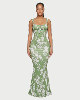 MOLLY Ruched Bust Tie-Strap Maxi Dress